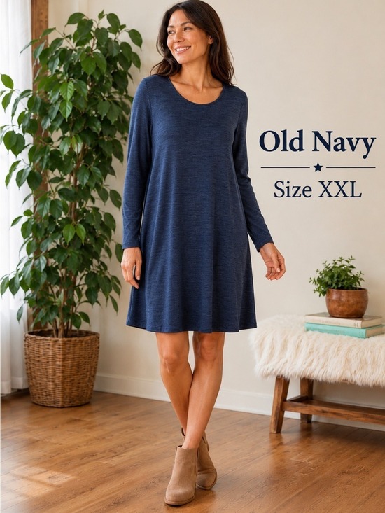 Old Navy Dresses & Skirts - Old Navy Navy Blue Swing Dress XXL NWT Long Sleeve Soft Knit Casual Dress